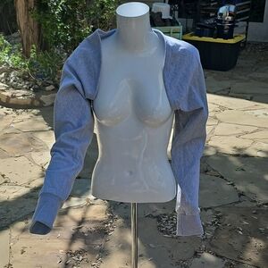 Gold Hinge Long Sleeve Open Front Grey Fleece Crop Cardigan Drop Bolero Top XL